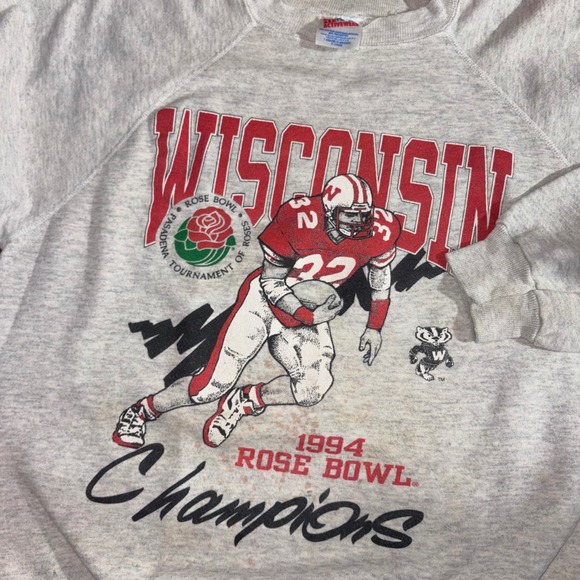 Hanes Other - Vtg Wisconsin Badgers 1994 Rose Bowl Sweatshirt Men XL Grey Hanes Raglan USA SEE